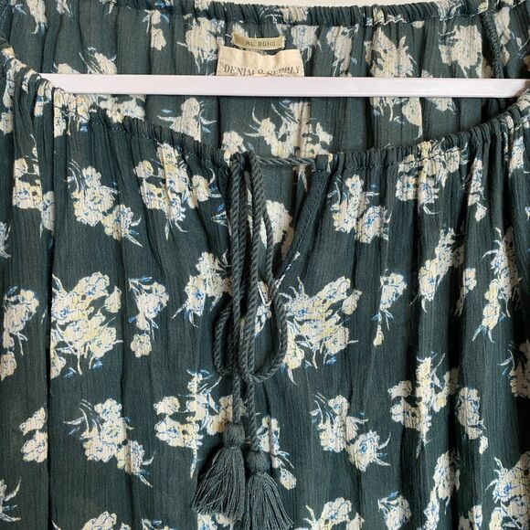 Denim & Supply Ralph Lauren RL Boho Green Floral Peasant Tie Front Size M - Picture 3 of 7